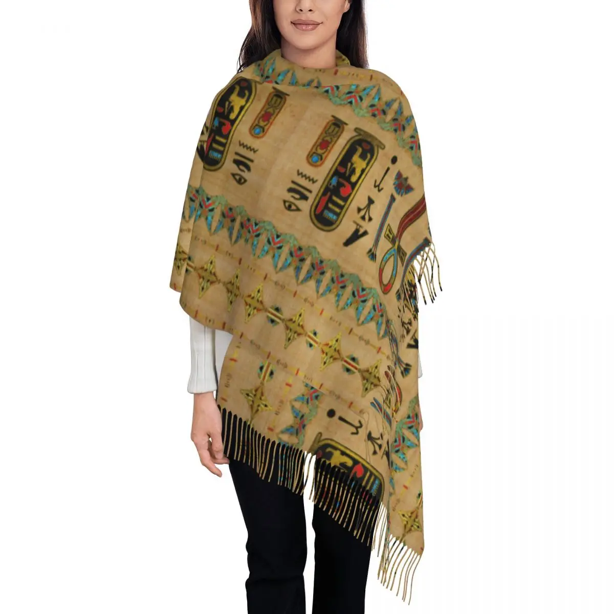 Ancient Egyptian Scarf for Womens Warm Winter Pashmina Shawls and Wrap Egypt Gods Deities Large Shawl Scarf for Daily Wear