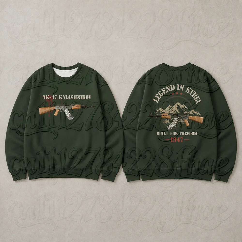 Tactical Rifle Military Printed Crewneck Long Sleeve Sweatshirt Vintage Streetwear Casual Parent-Child Matching Top Halloween