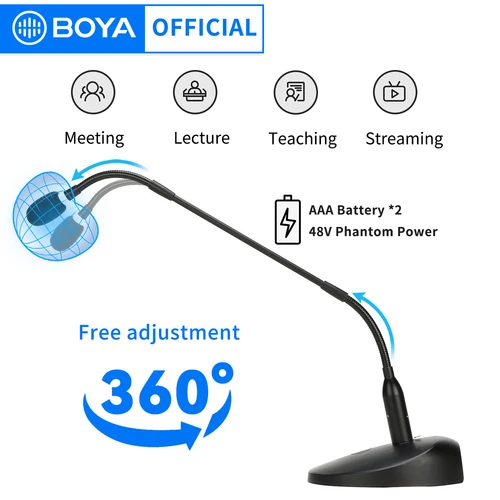 Imagen 1 del producto BOYA BY-GM18CB XLR cardioide con cable, micrófono de cuello de cisne de escritorio para ordenador, PC, estudio, conferencias de voz, vídeo, reunión en vivo