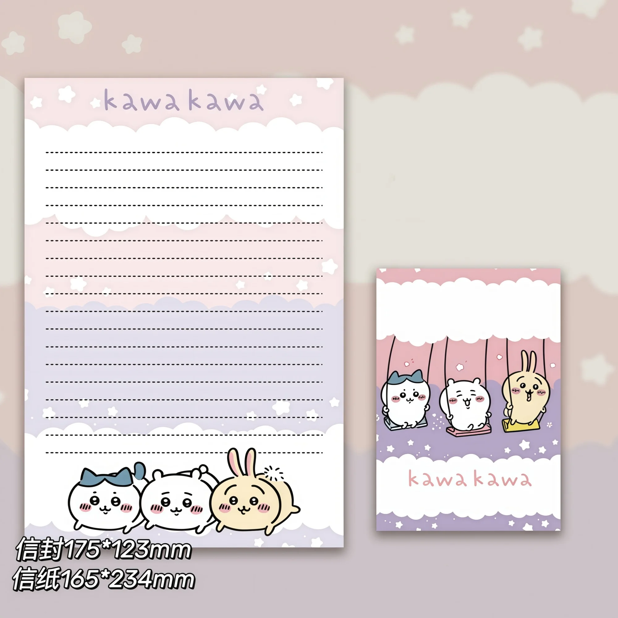 4-Piece Chiikawa Stationery and Envelope Set Cute Eight-Tenths Rabbit Stationery for Writing Letters, Messages, Gifts