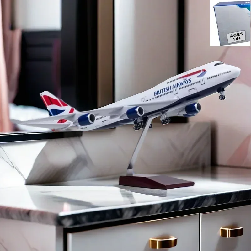 

47cm 1/150 Scale B747 British Airways Aircraft Airplane Model Toys with Light and Wheel Diecast Resin Alloy Plane Home Decor