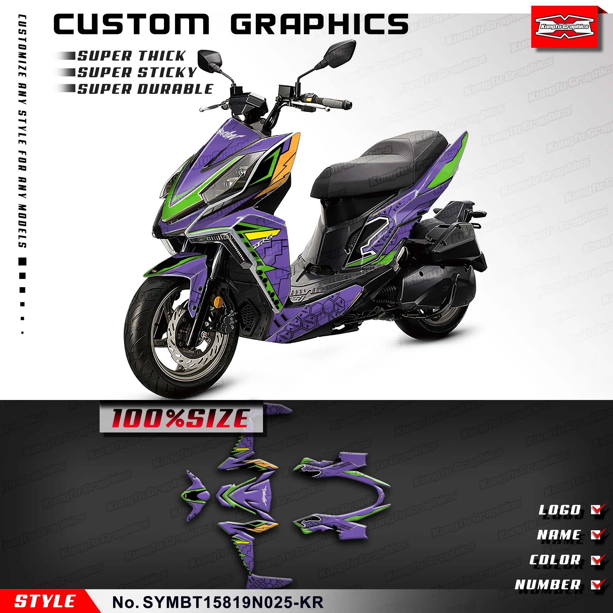 KUNGFU GRAPHICS Personalized Wrap Sticker for SYM DRG BT 158 BT158 2019 2020 Purple, SYMBT15819N025-KR