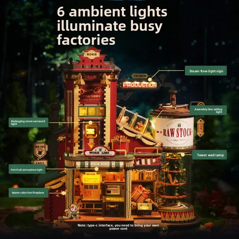 Creative DIY Wooden Assembly Gift Factory Building Blocks Model Creative Handmade Craft Ornament Toy Unique Birthday Gift