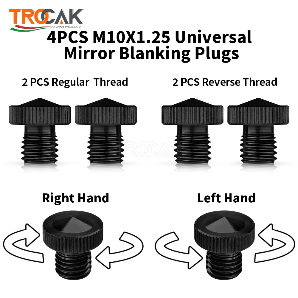 4PCS For Motorcycle Mirror Hole Blanking Plugs Screws Bolts Right Left Hand Thread Mirror Hole Caps M10x1.25 CNC Universal