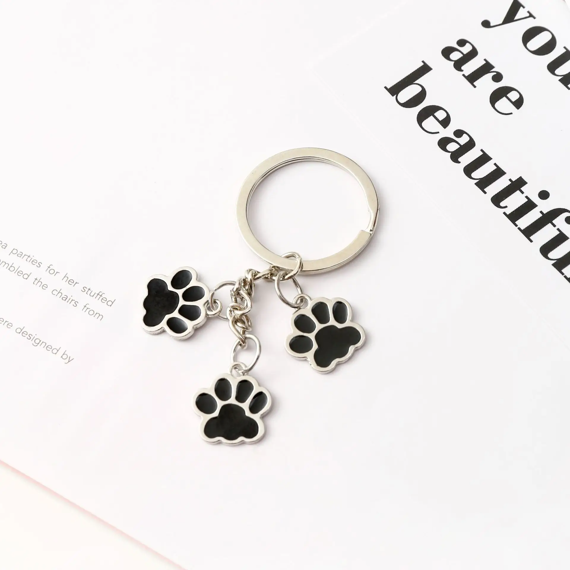 Cute Keychain Cat Dog Paw Key Ring Footprints Enamel Key Chains For Women Men Handbag Accessorie DIY Handmade Jewelry Gifts