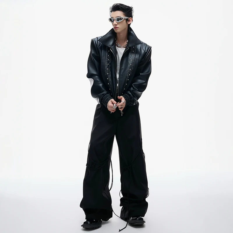 LUZHEN Fashion Personalized Pattern Embroidery Multi Layer Design Leather Jacket Men 2025 Autumn Street Motorcycles Coat JY3676