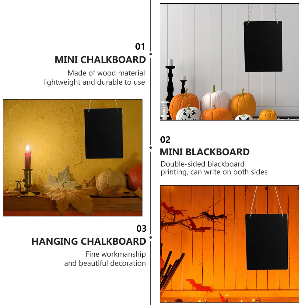

2pcs Wooden Diy Small Blackboard Chalkboard Sign Double Sided Hanging Lanyard Lightweight Decorative For Wall Door Window