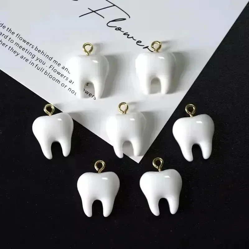 10Pcs Mini White Teeth Resin Charms Kawaii Small Tooth Pendants DIY Craft Supplies For Handmade Earring Necklace Jewelry Making