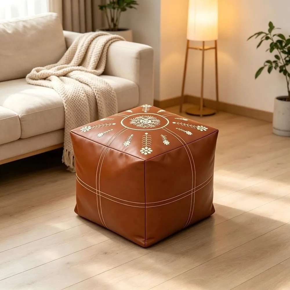 PU Leather Sofa Stool Cover Unstuffed Waterproof Seat Cushion Cover Large Capacity Embroidery Storage Leg Bench Floor Corner