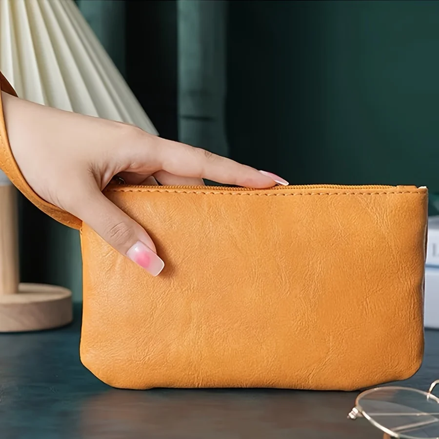 Minimalist Clutch Bag, Fashion Solid Color Wristlet Bag, Women's Vegan Leather Handbag Mobile Phone Purse