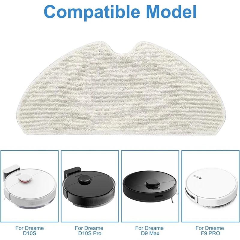 4 Pack Replacement Parts Mop Pads For Dreame D10S, D10S PRO, D9 Max, F9 PRO Robot Vacuum Cleaner, Washable Reusable Mop Pad