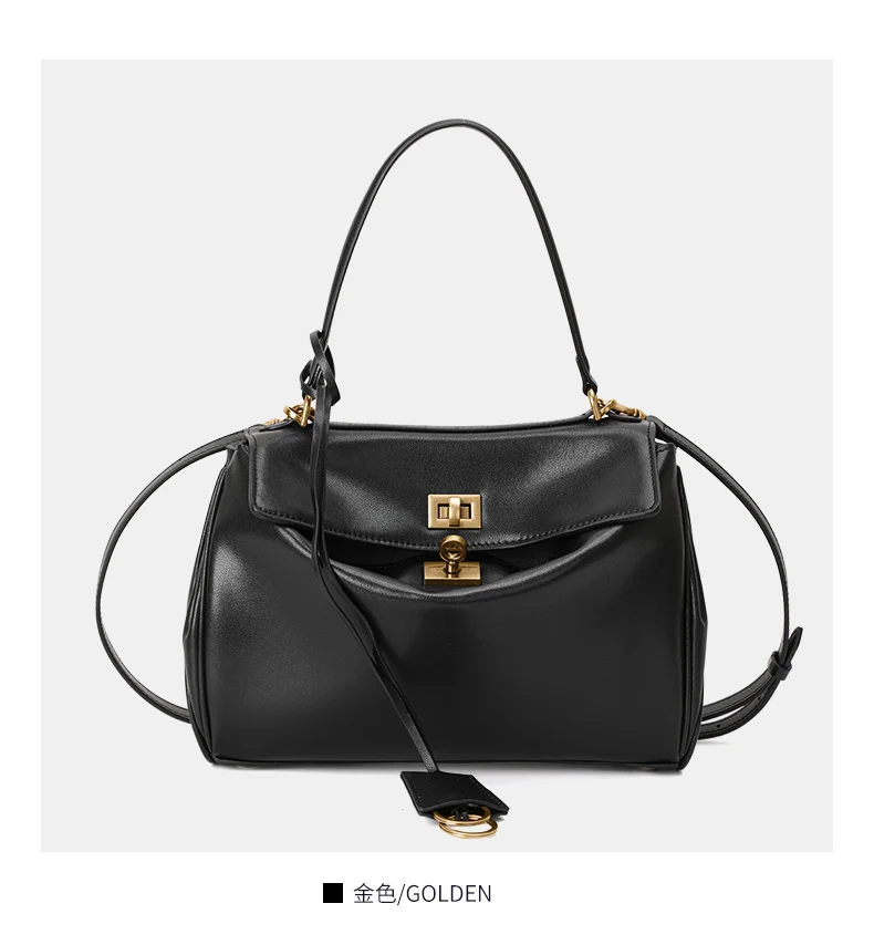 Echte Rindsleder-Handtasche für Damen, Einzel-Schulter-Umhängetasche mit Klappe und Knopf, Geräumige Hobo-Tasche – Detail 6