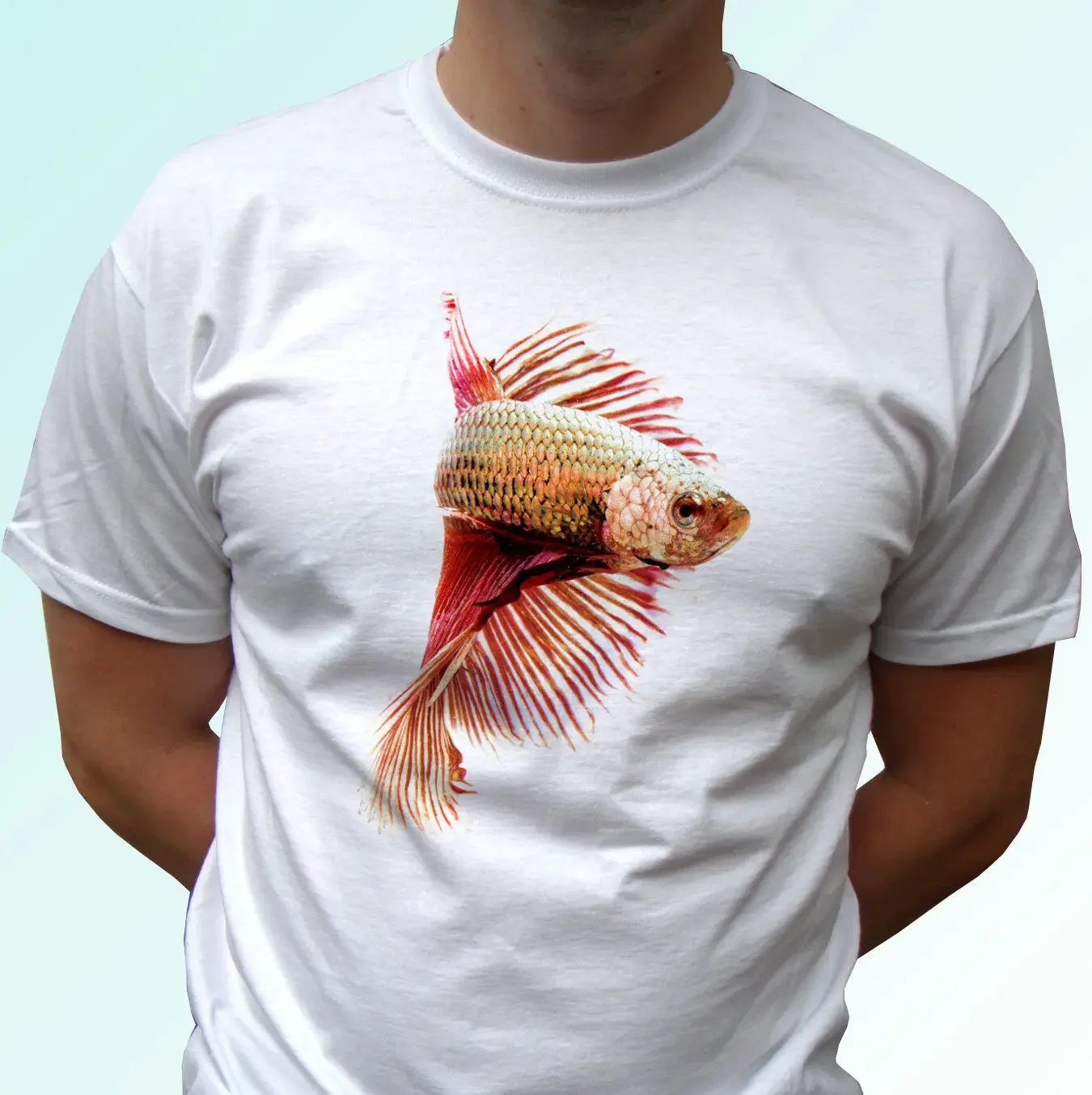 

New High quality 100% cotton Fighting Fishs White T Shirt Animal Tee - Mens Breathable Top, Loose Casual Mens T-shirt S-3XL