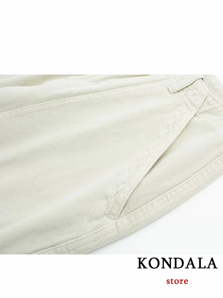 KONDALA Casual Beige Loose Pants Women High Waist Pockets Zipper Fly Wide Leg Pants Fashion 2023 Streetwear Straight Trousers