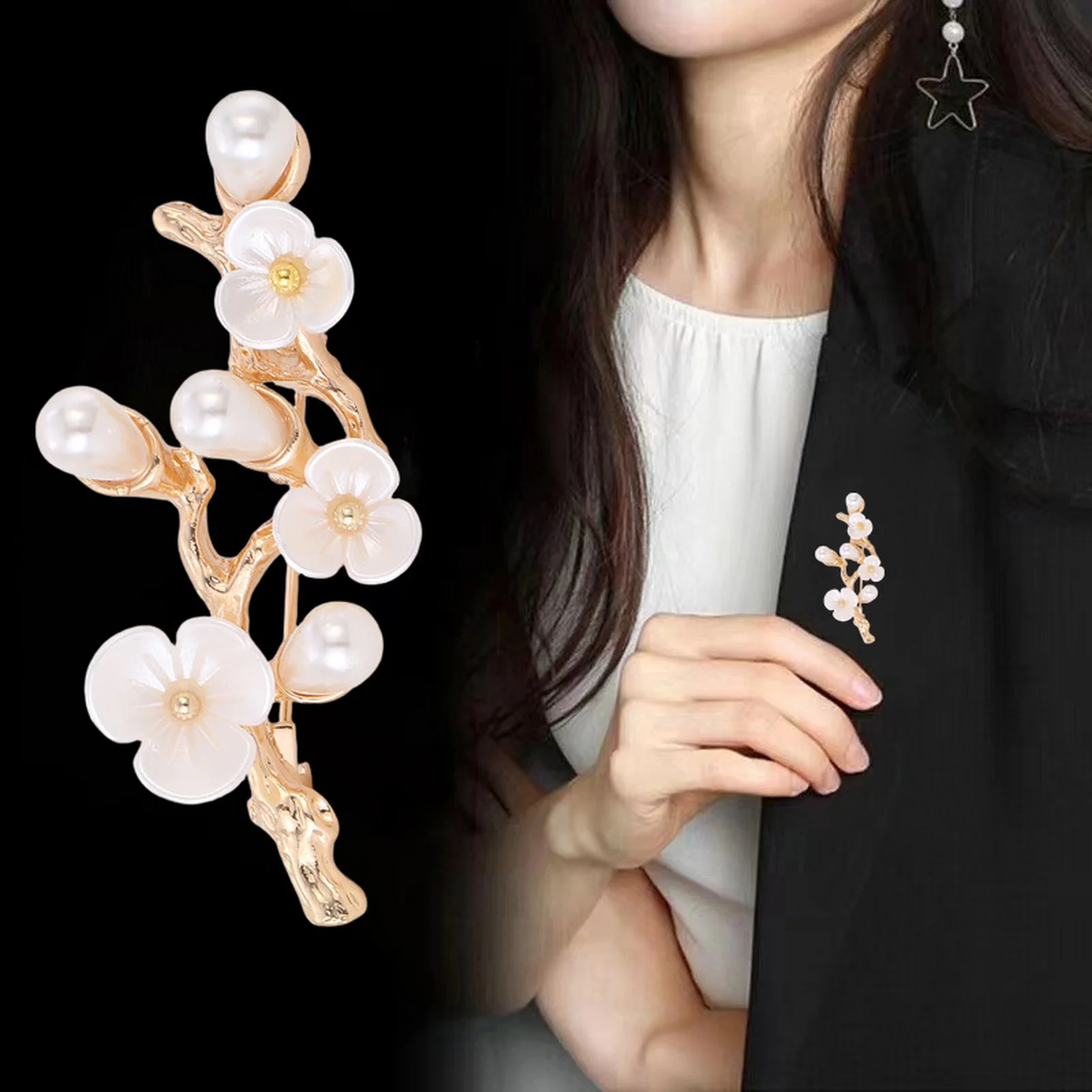 Artificial Pearl Flower Brooch Pin Alloy Base Imitation Mother Of Pearl Lightweight Design For Coats Scarves