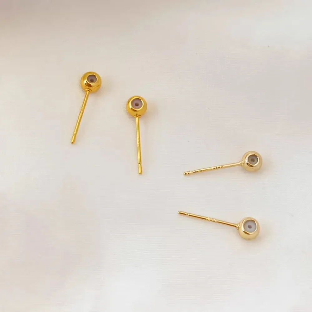 14K Gold-coated Rubber Beads S925 Earneedle Bracelet, Necklace, Earrings, Adjustable Silicone 4mm DIY Handmade Jewelry