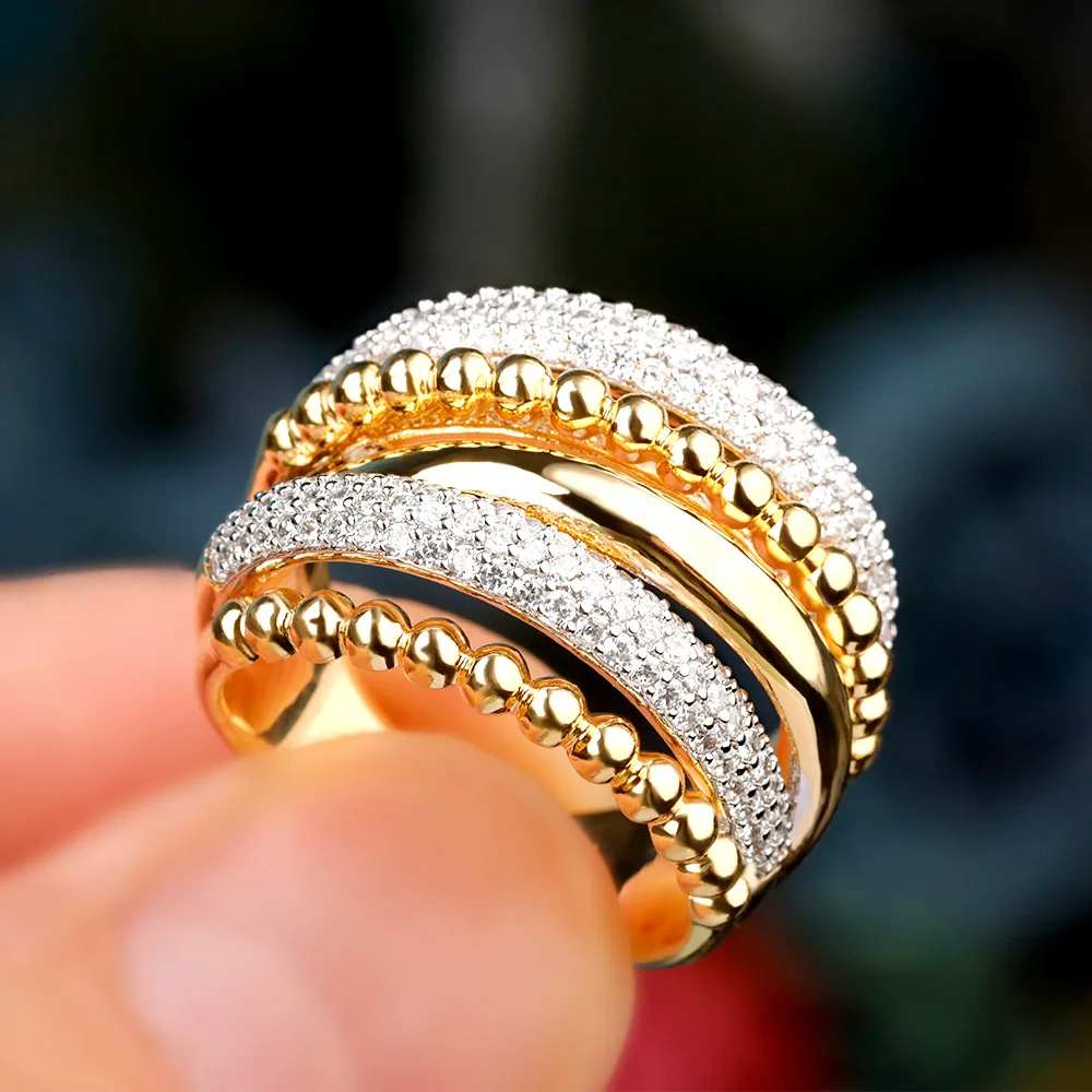 Multi Layer Big CZ Rings Wide Version Full Micro-Inlaid Cubic Zirconia  For Women Wedding Finger Bohemian Style Beach Jewelry