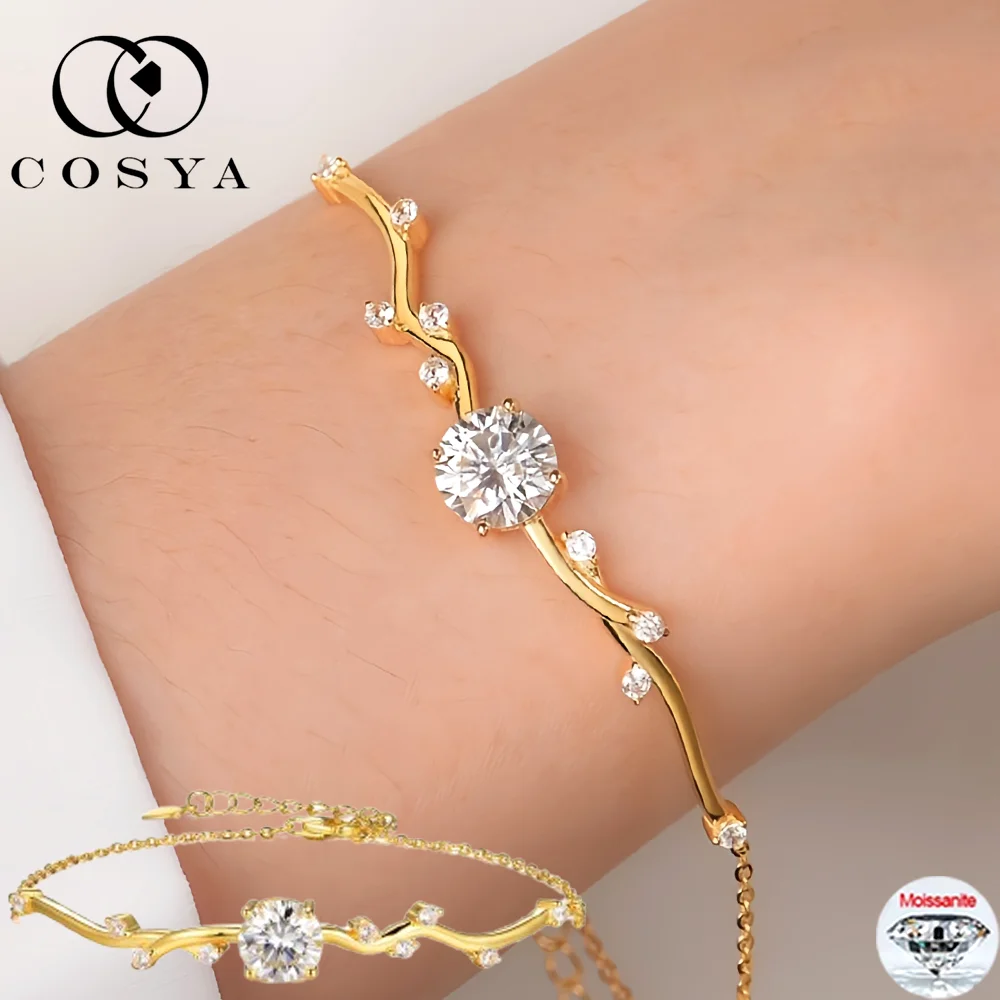 

COSYA 2CT 8 мм браслет с муассанитом и бриллиантами, чистое серебро 925 пробы, 18-каратное золото, сверкающий браслет с цветком, свадебные украшения, подарок для женщин