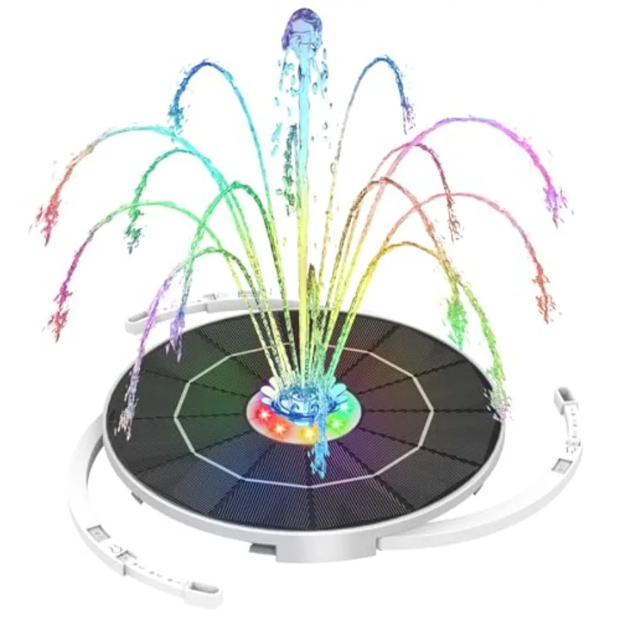 

Солнечный фонтан с подсветкой и аккумулятором 3000 мАч, 5.5 Вт, солнечный водяной насос с 8 насадками, обновленная модель 2026 года, светодиодный солнечный фонтан