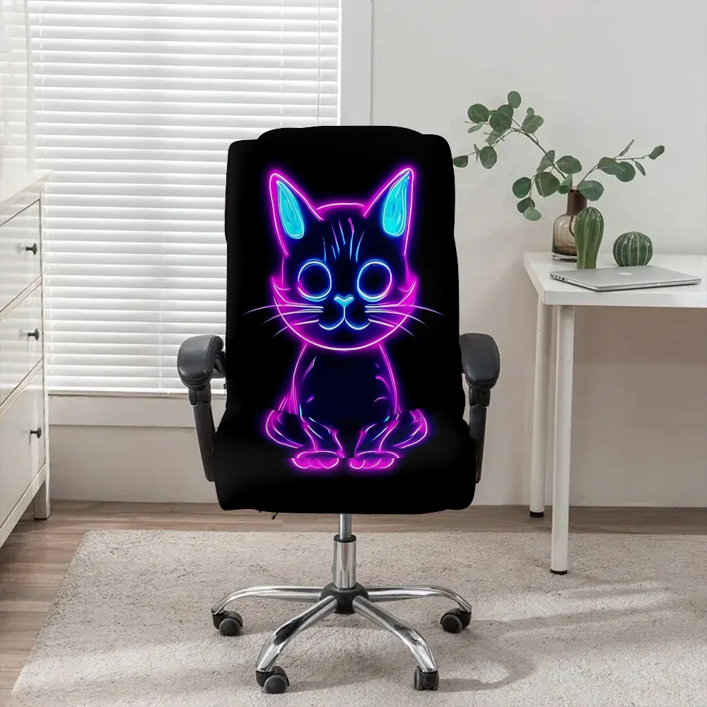 Cute Kitten King UV Reactive Glowing Computer Office Chair Cover Elastic Machine Washable Boss Chair Cover Game Chair Decoration