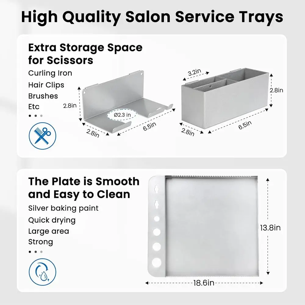 Taca Salonowa na Kółkach, Taca Fryzjerska z Uchwytem i Stojak na Separator do Włosów do Stacji Salonowej, Wózek na Tacy Salonowe, Salon