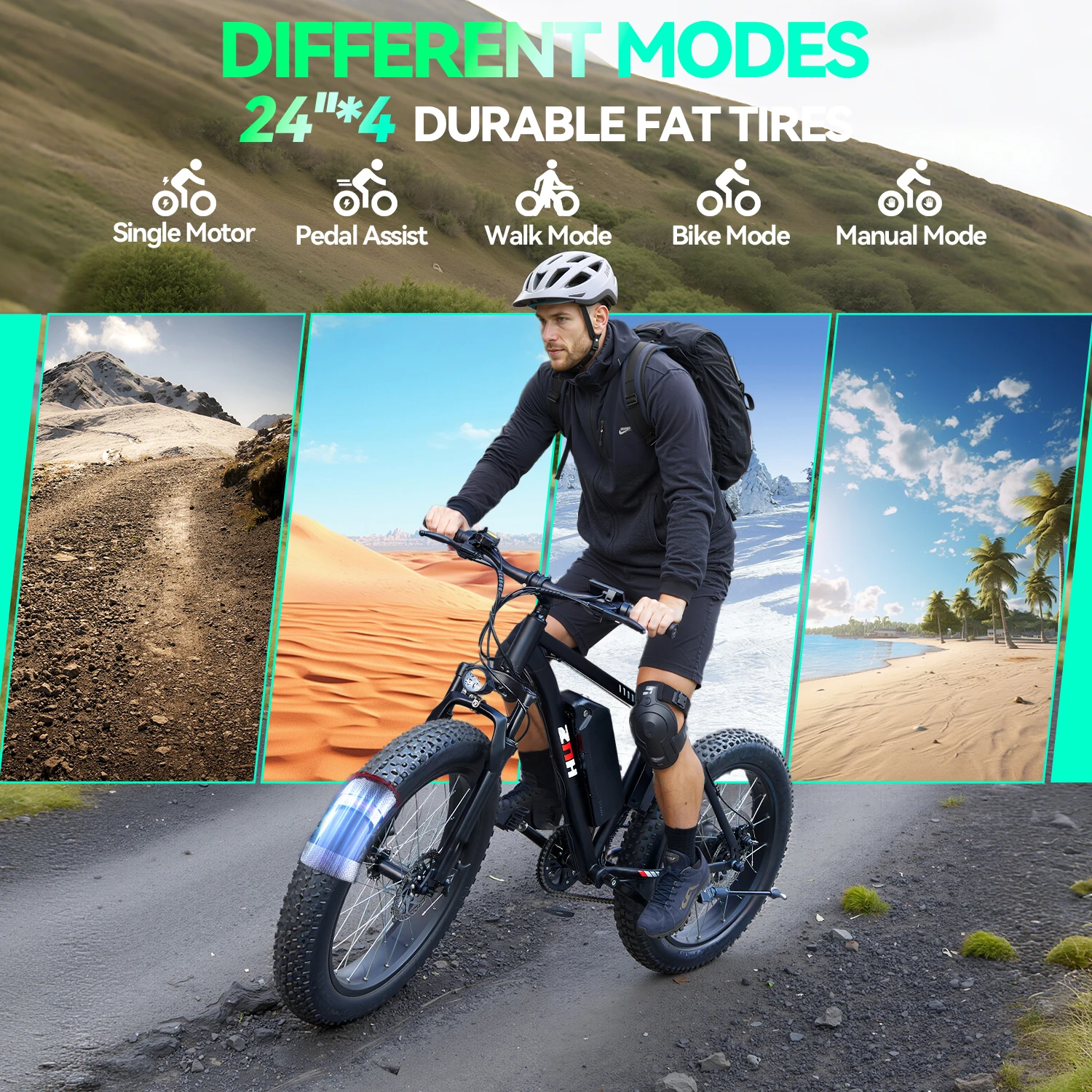 دراجة كهربائية بمحرك 1000 وات، بطارية قابلة للإزالة 48 فولت 13 أمبير في الساعة، 26 ميجا في الساعة، دراجة كهربائية 50 ميلًا، دراجة ثلجية بإطارات سميكة مقاس 24*4 بوصة