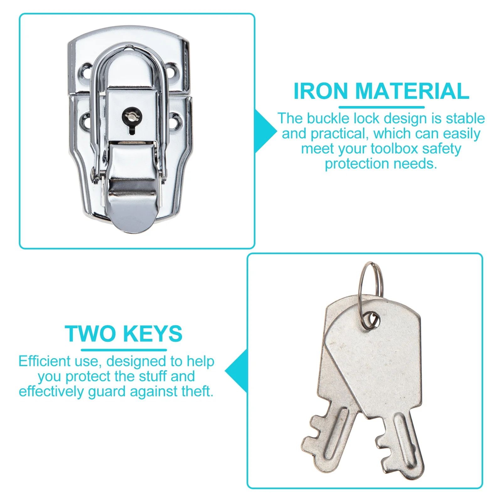 4 مجموعة علبة خشبية مزلاج الأدوات مشبك مع مفتاح صندوق حديد متين لتخزين الأدوات الأمن قوي آمن قفل صندوق الأدوات مزلاج