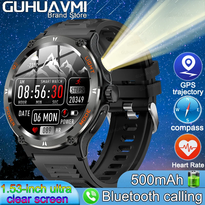 2024New For Xiaomi Huawei Rugged Military Smart Watch Men HD AMOLED Bluetooth Call GPS Track 500Mah 3ATM Waterproof Smartwatches