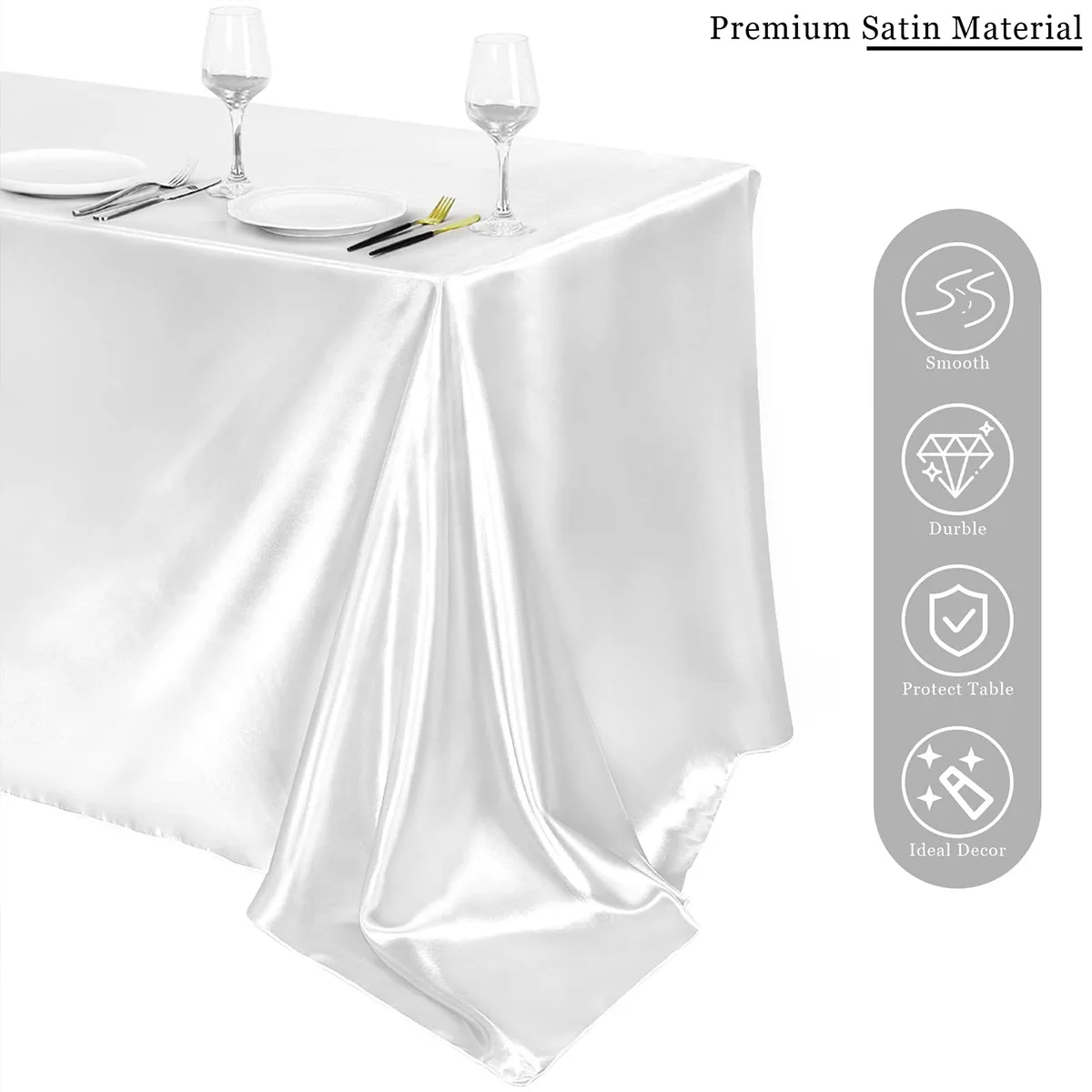 220*140cm Rectangle Wedding Satin Tablecloth Silk Table Cover for Wedding Banquet Anniversary Dining Table Baby Shower Decor