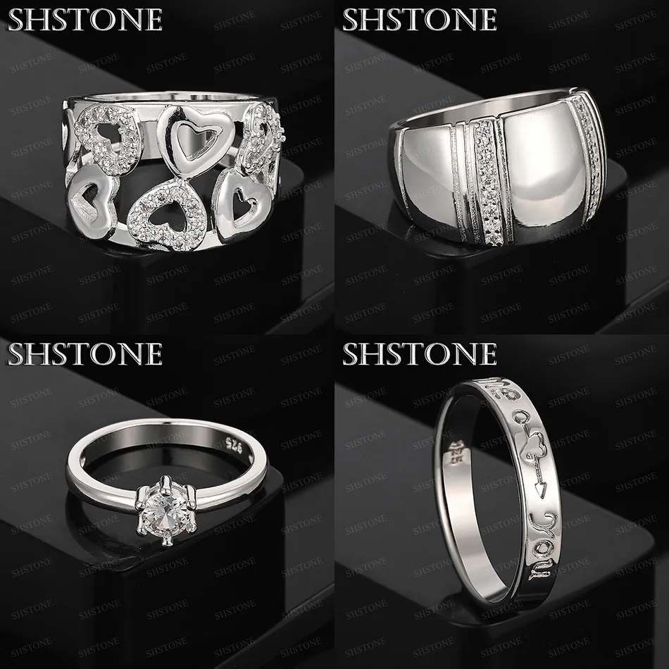 

925 Sterling Silver Heart Engraved Letter Round Ring AAA Zircon Size 7-10 Women Fashion Birthday Party Fine Jewelry Accessories