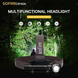 Sofirn-linterna frontal SP40A con tapa trasera magnética, linterna de 1200lm con lente óptica, LH351D, LED 18650, recargable por USB
