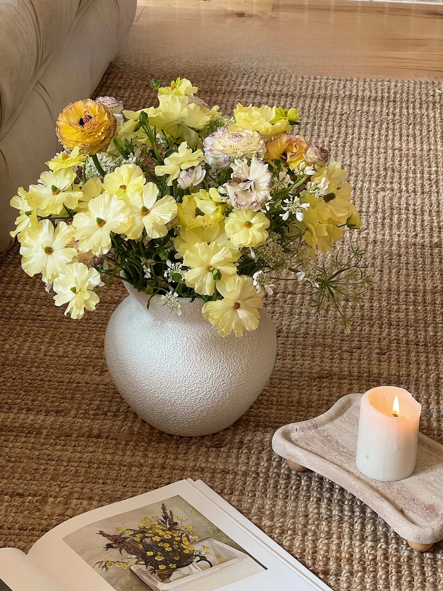 White Garden Large Diameter Ceramic Flower Vase Bubble Glaze Hydroponic  Flower Arrangement Simple Style Home Decoration