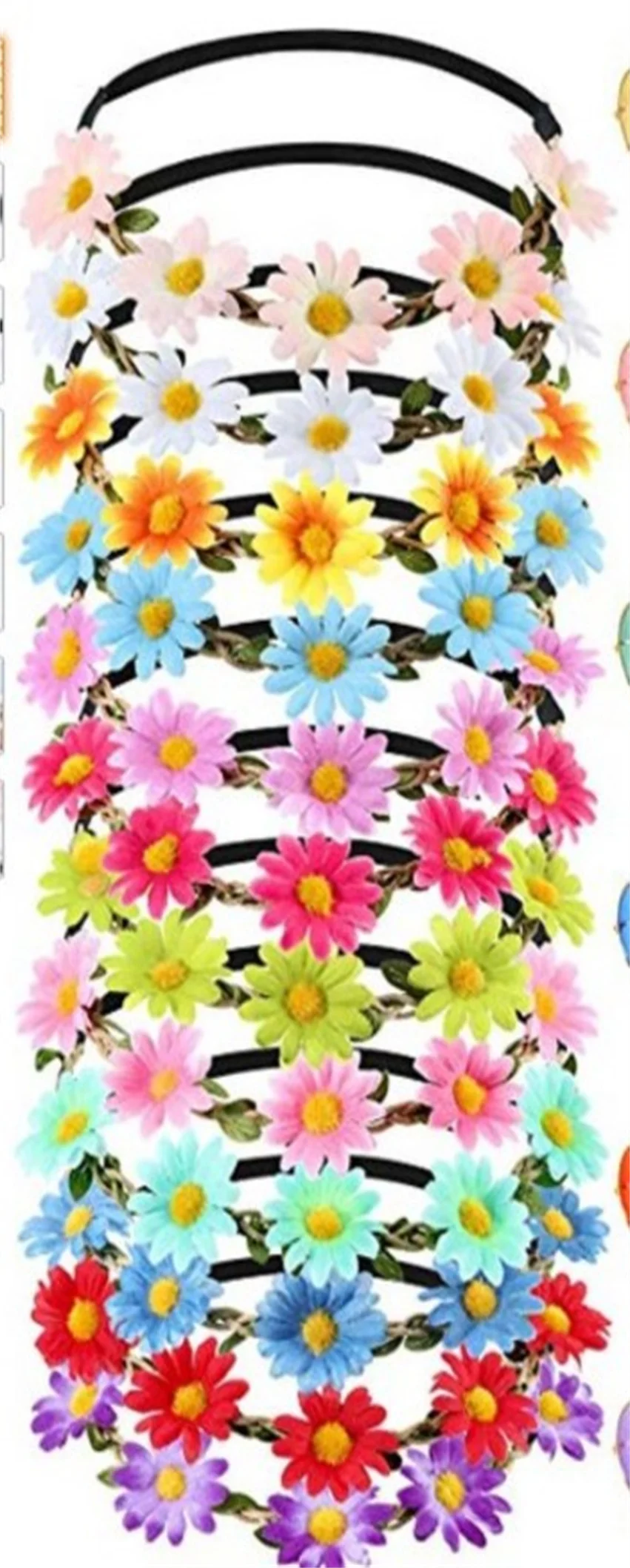 

Multicolor Daisy Flower Headband Crown with Adjustable Elastic Ribbon