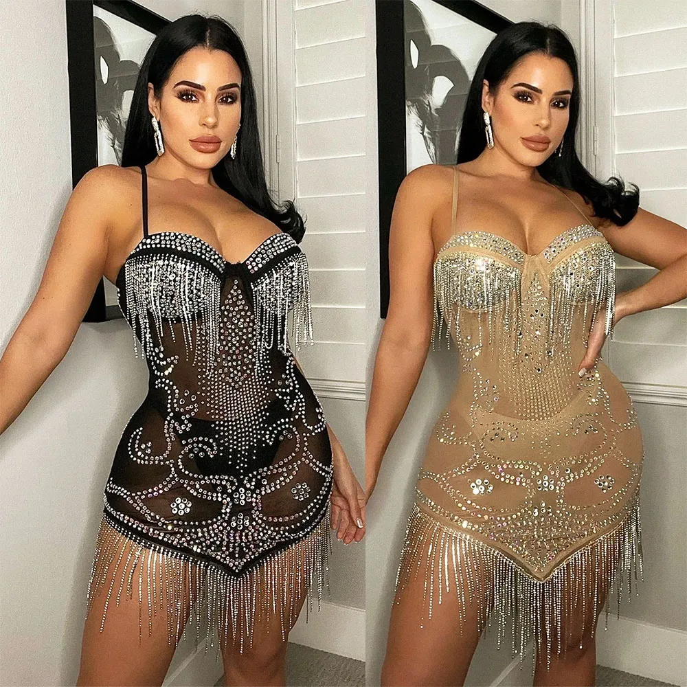 

Sexy Short Prom Dresses Black Girl strap Plunging Neckline Long Tassels Sequined crystal Beaded Evening Gowns Cocktail 2025 Mini