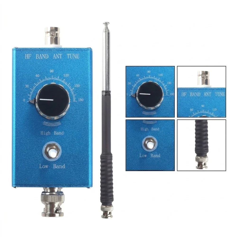 BNC Male Connector Blue 20W Radio Tuner Wide-band HF Coverage FM Reception Capability High Low Band Switch Retractable Design