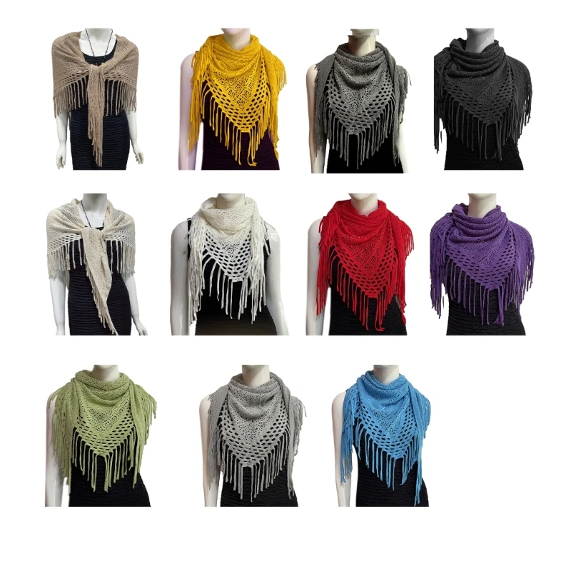 

MXMB Warm Triangular Scarf for Women Soft Imitation Cashmeres Winter Knitted Shawl Wrap with Fashion Fringes Tassels Details