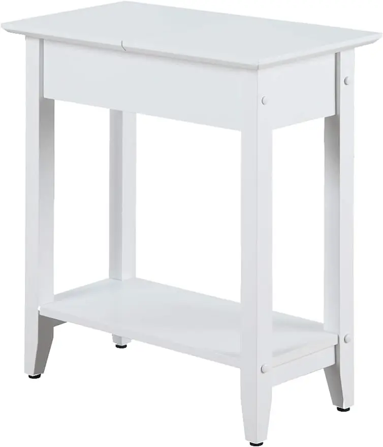 

Convenience American Heritage Flip Top End Table with Shelf, White