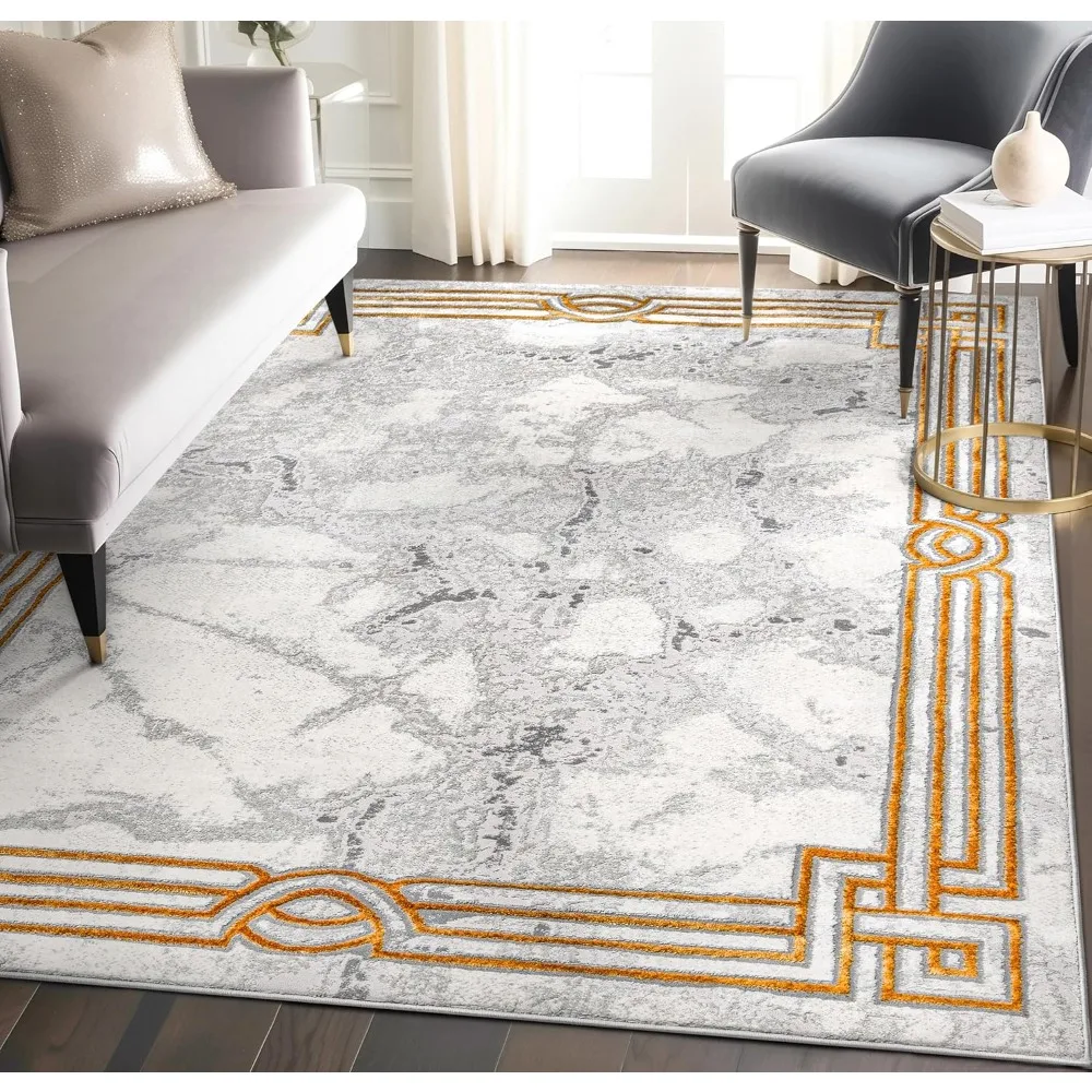 

Fairmont Collection Huntington Grey Gold & Ivory Marble Border Elegant & Soft Area Rug Perfect for Bedroom