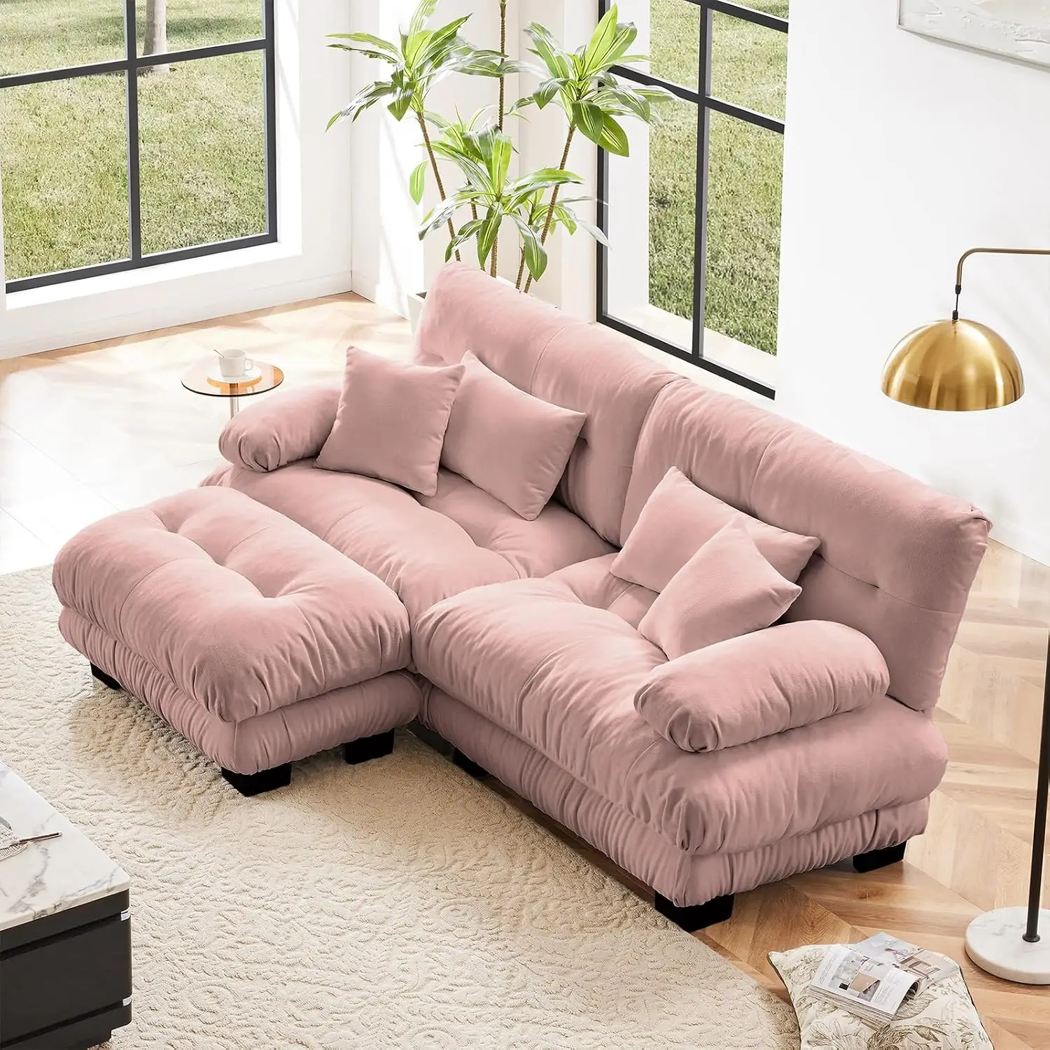 Pink Ottoman for Modular Sectional Sofa, Single Sofa, Ottoman Seat for Convertible Sectional, Chenille Sofa Couch, Customized