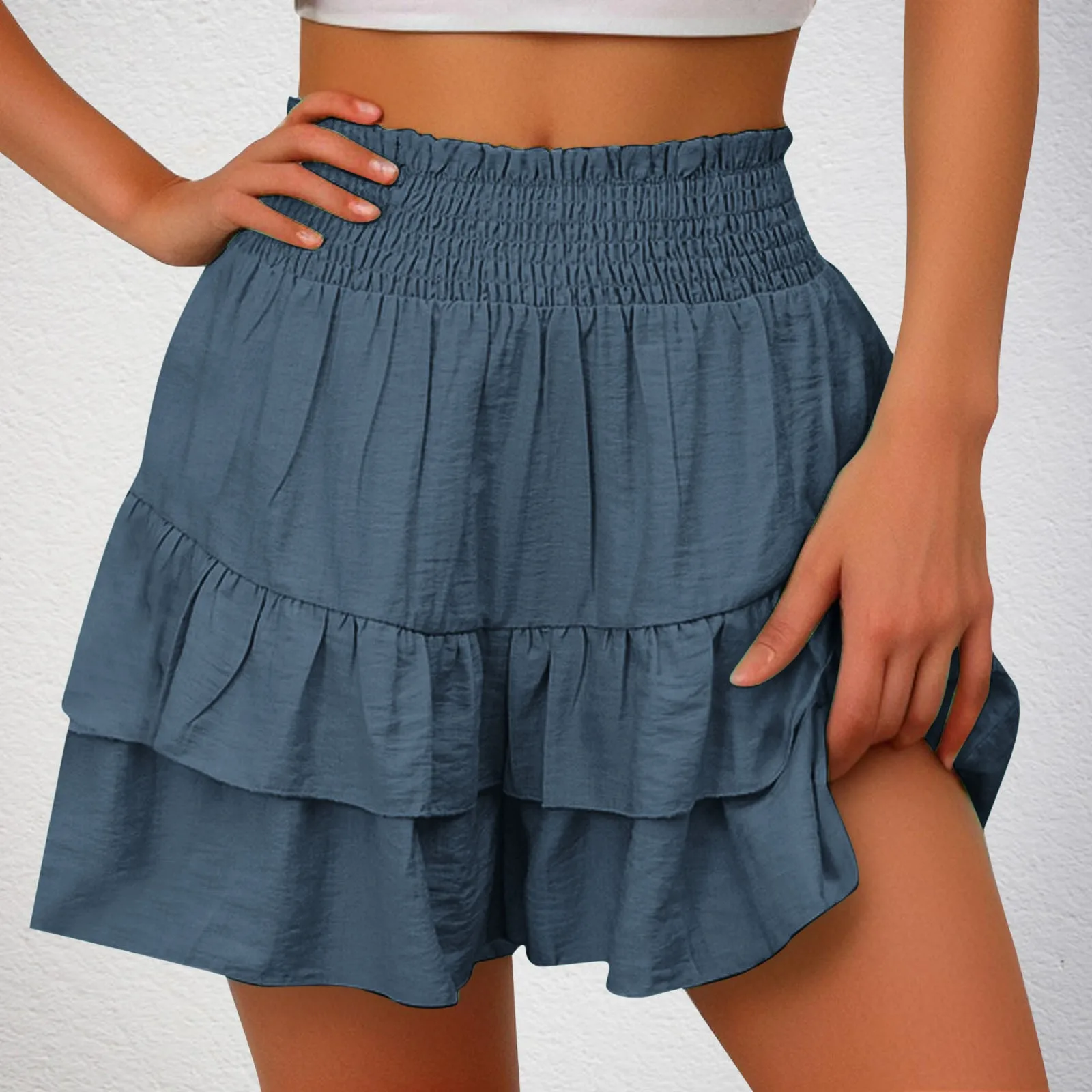 Women High Waist Pleated Skirt Summer Chic Casual Solid Mini Skirt Hang Feeling Versatile Shorts Skirts Fashion Wide Leg Shorts