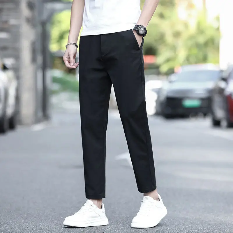 

Мужские повседневные брюки малого размера, 26-27 дюймов, тонкие, укороченные, для невысоких, эластичные, летние, прямого кроя