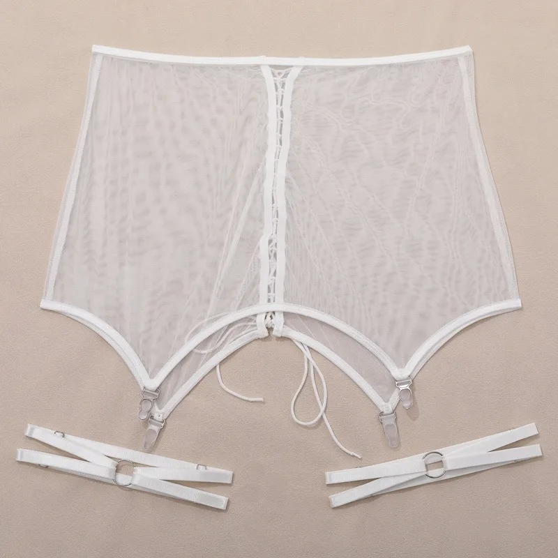 Toucheart-Lencería Sexy para mujer, traje de ropa interior transparente de malla de Color sólido, ligas sexys, conjunto de 4 piezas