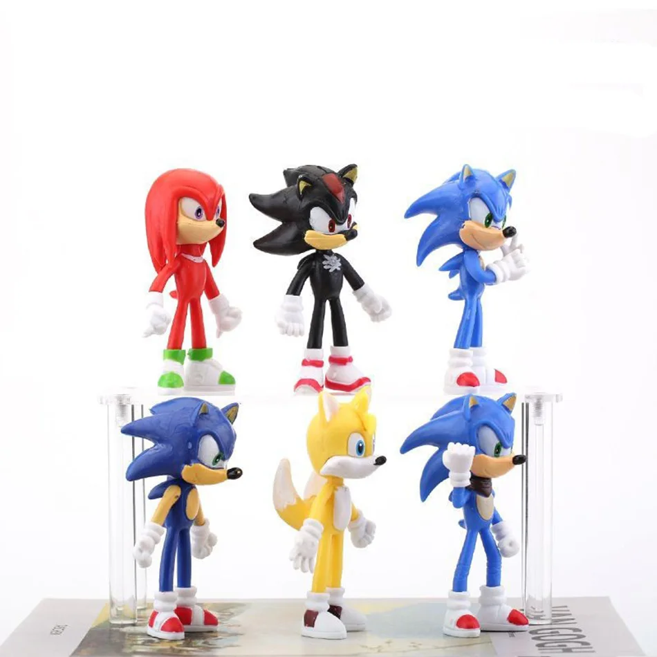 6pcs Set 10cm Cute Sonic PVC Character Toy  Hedgehog Shadow  Tail Figure Model Dolls Children Animal Toy Birthday Gift