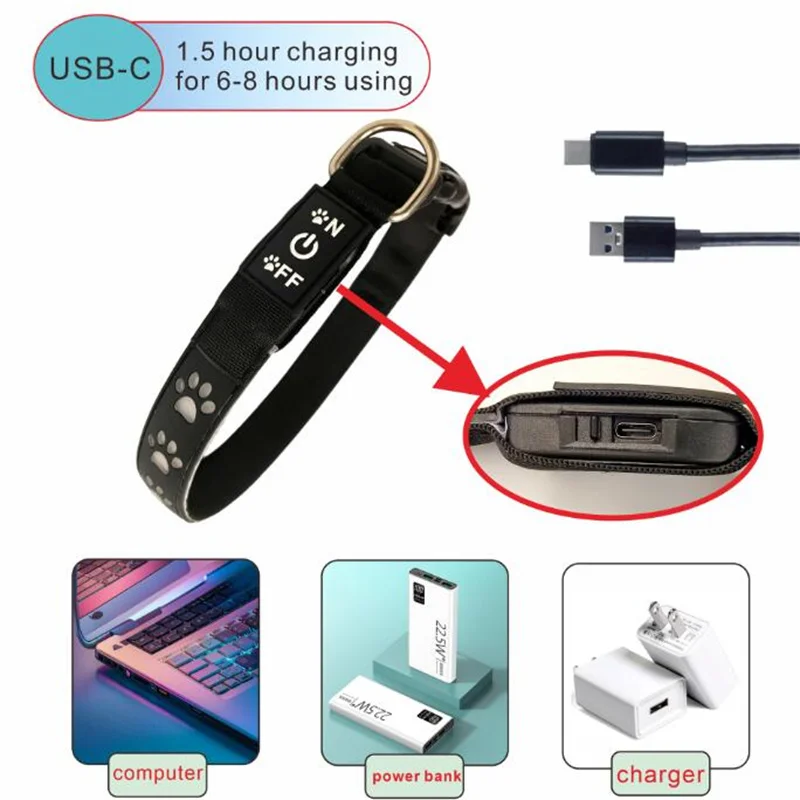 형광 개 목걸이 야간 산책 안전 LED 조명 목걸이, 애완동물 보호 목걸이, 빛나는 Martingale 목걸이 액세서리