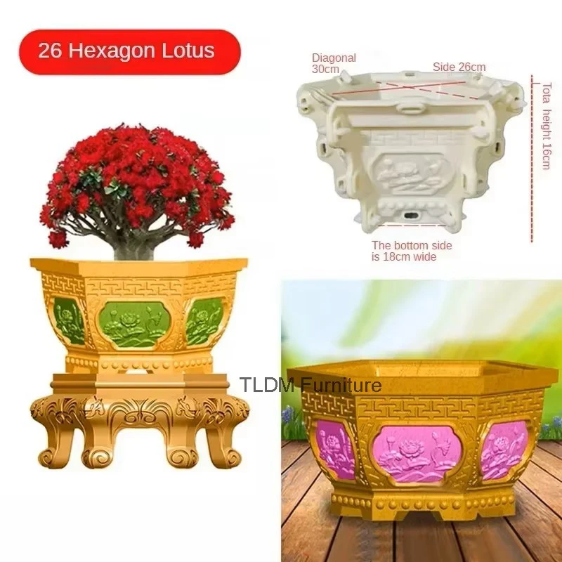 Hexagonal Plastic Garden Flower Pot Model Household Cement Flower Pot Mold Courtyard Bottom Grouting Cement Flower Pot Mold XX