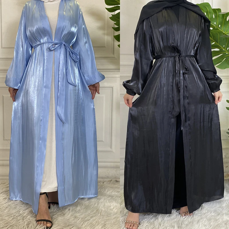 

Fashion Open Abaya Shiny Satin Cardigan Muslim Women Long Maxi Dress Turkey Arab Kaftan Dubai Ramadan Kimono Jalabiya Caftan Eid