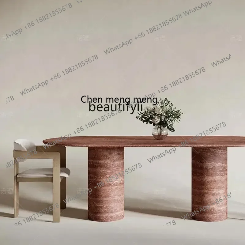 cqyNatural travertine dining table medium antique square dining table modern simple Italian minimalist light luxury wabi sabi st