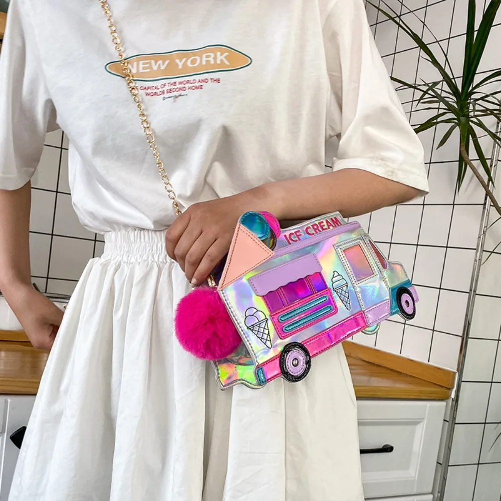 Sac messager de voiture de crème glacée couleur Laser personnalité de la mode sac de nouveauté en forme de voiture mignon drôle Kawaii Adorable sac de voiture de crème glacée