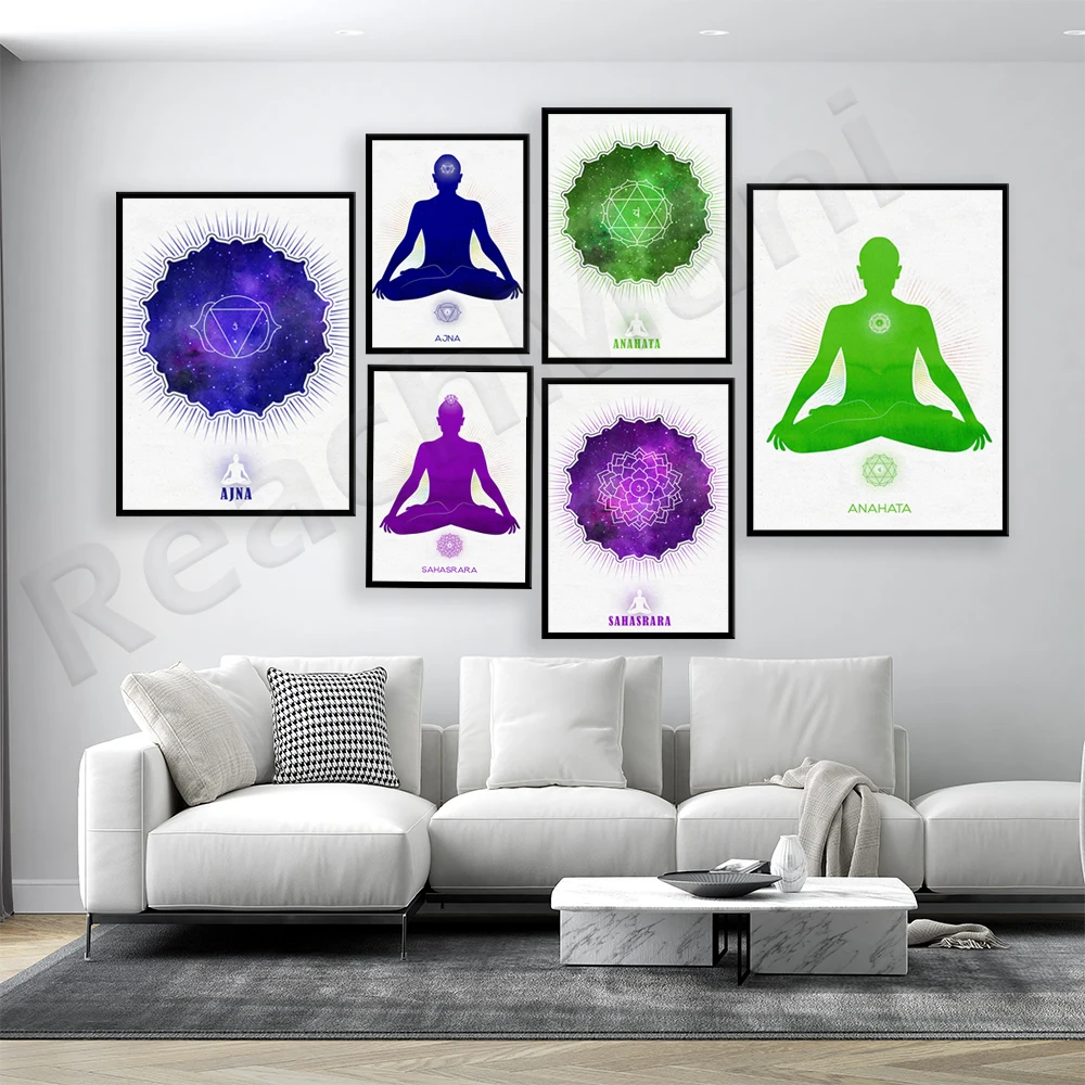 Anahata Chakra, third eye chakra meditation print, reiki decor, yoga art print, lotus pose poster