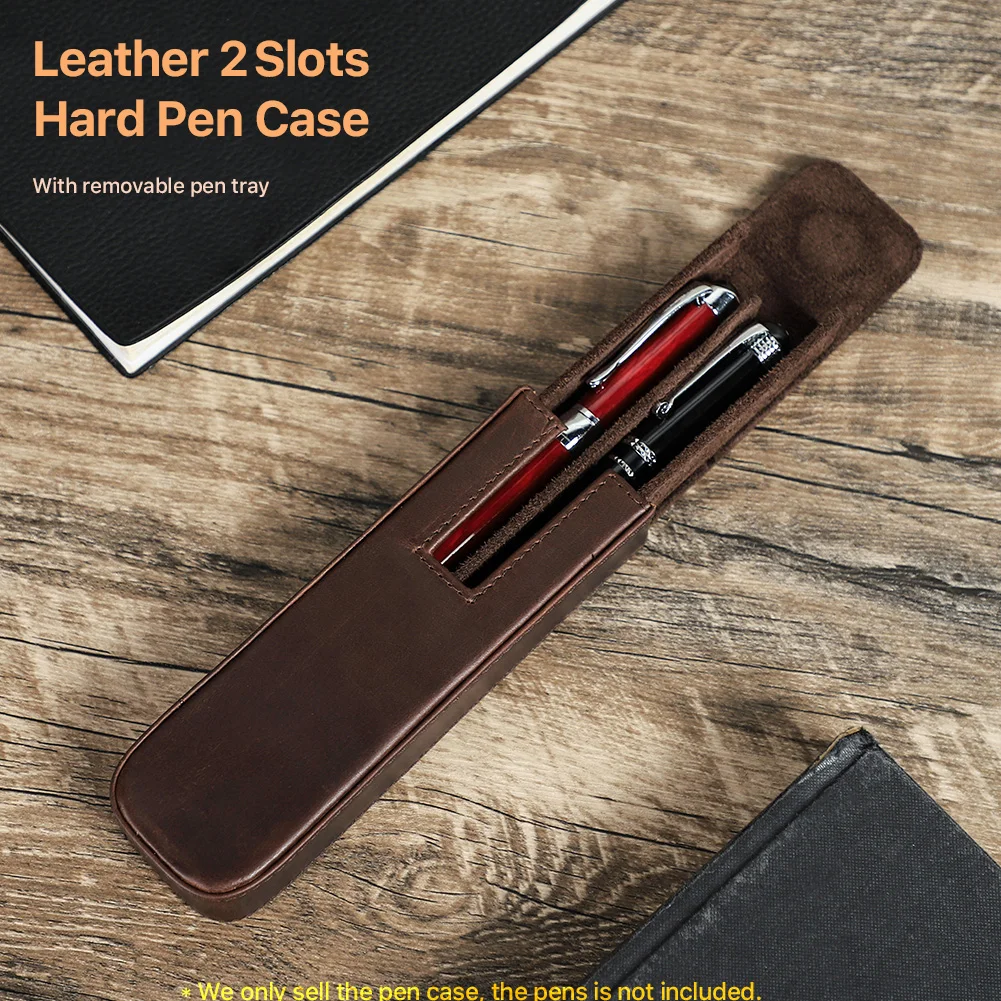 Handmade 100% Nubuck Leather 2 Slots Pen Case For Pens Pouch Bag Retro Cowhide Office School Pencil organizer Men Women Student